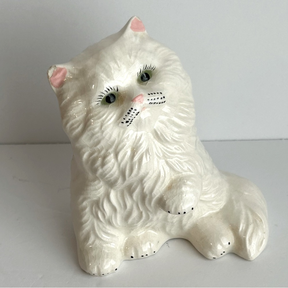 Vintage White Kitty with Green Eyes